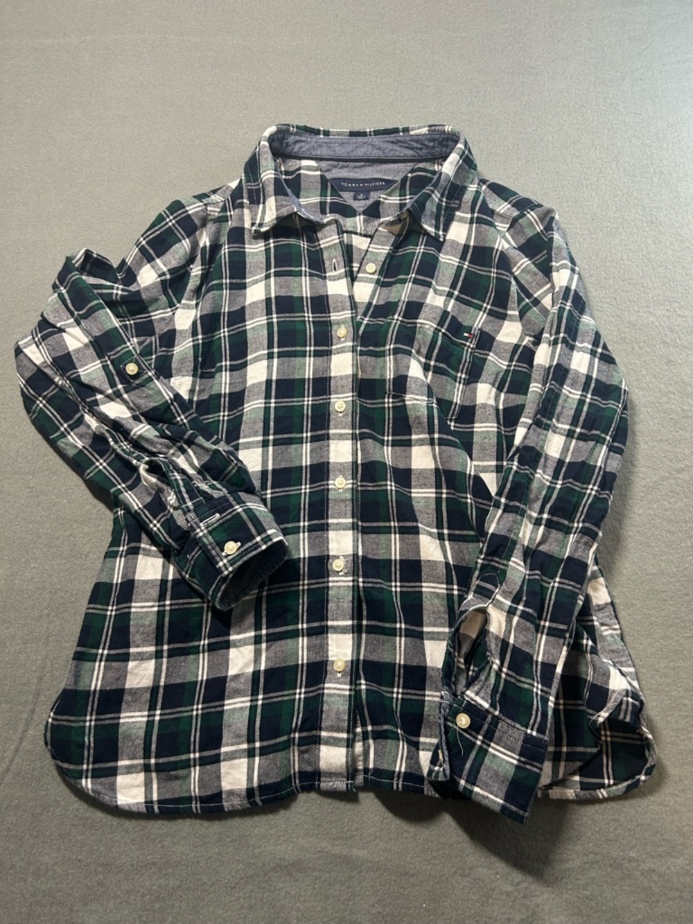 Tommy Hilfiger Navy, Green & White Plaid Button-Down Shirt